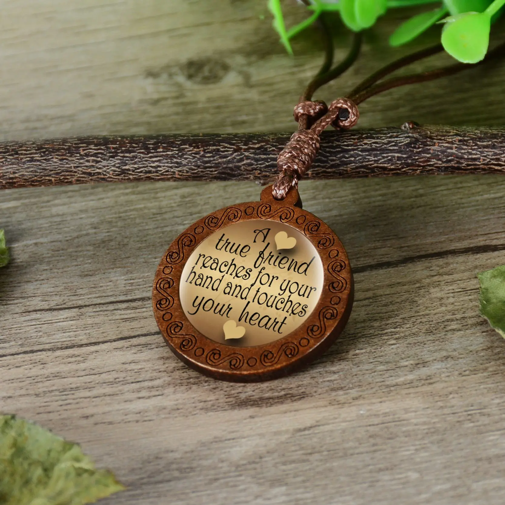 Bible Verse Friendship Theme Wood Pendant Necklace Glass Dome Cabochon Chain Statement Gift for Friend | Украшения и аксессуары