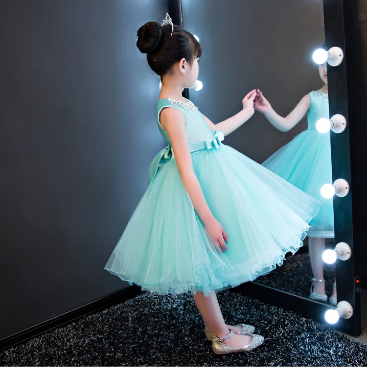 Модное официальное синее Тюлевое платье с бантом для маленьких девочек на