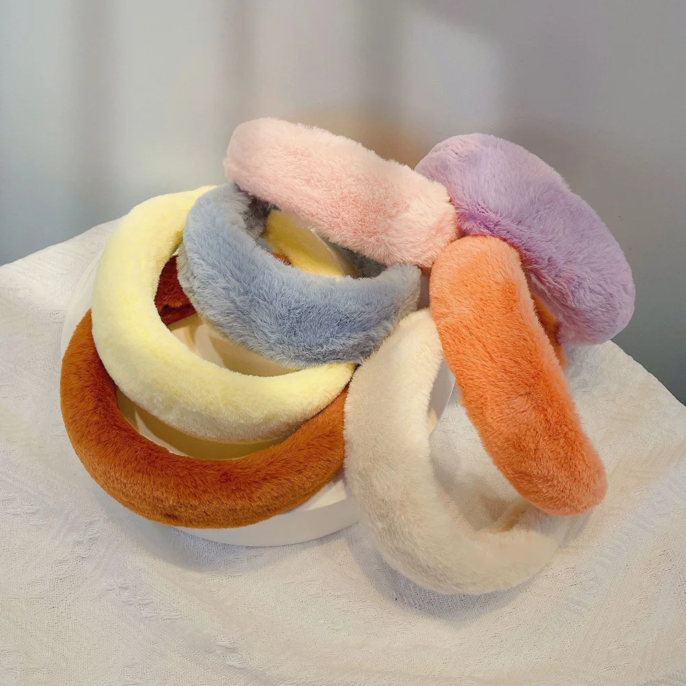 

Retro Autumn And Winter Plush Hair Band Headband For Women Girls Candy Color Fashion Headband Headdress Winter Hairband 2021 New
