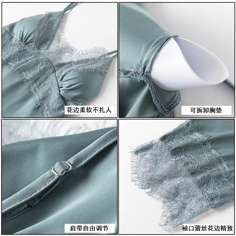 

Sexy Nightgown&Bathrobe Suits 2021 Summer New Sleepwear V-NeckBridal Wedding Robe Set Sexy Kimono Gown Loose Intimate Lingerie