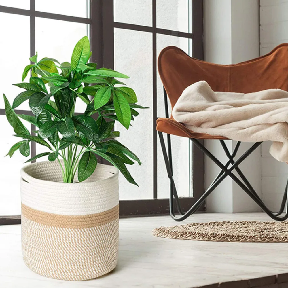 

Plant Flower Basket Organizer Baskets Durable Multi-size Daily Use Ideal For Home Or Office Cotton Rope Round Storage Bins