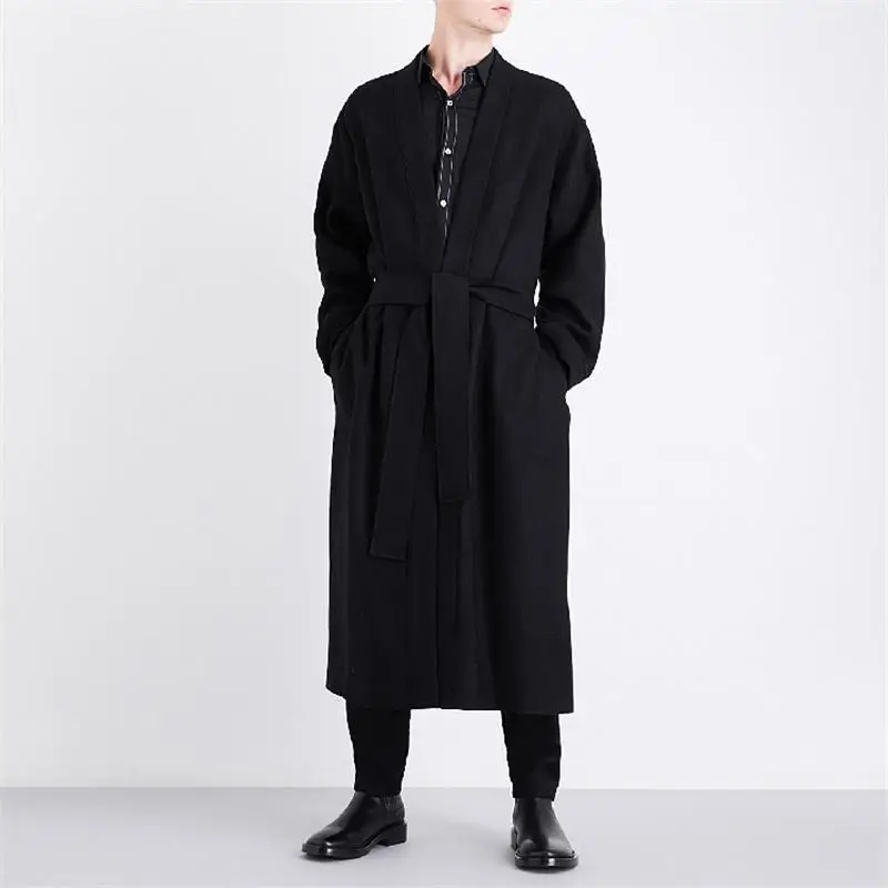 

Мужское пальто Mao Ni осень-зима пояс средней длины V-образный вырез японское кимоно свободная талия