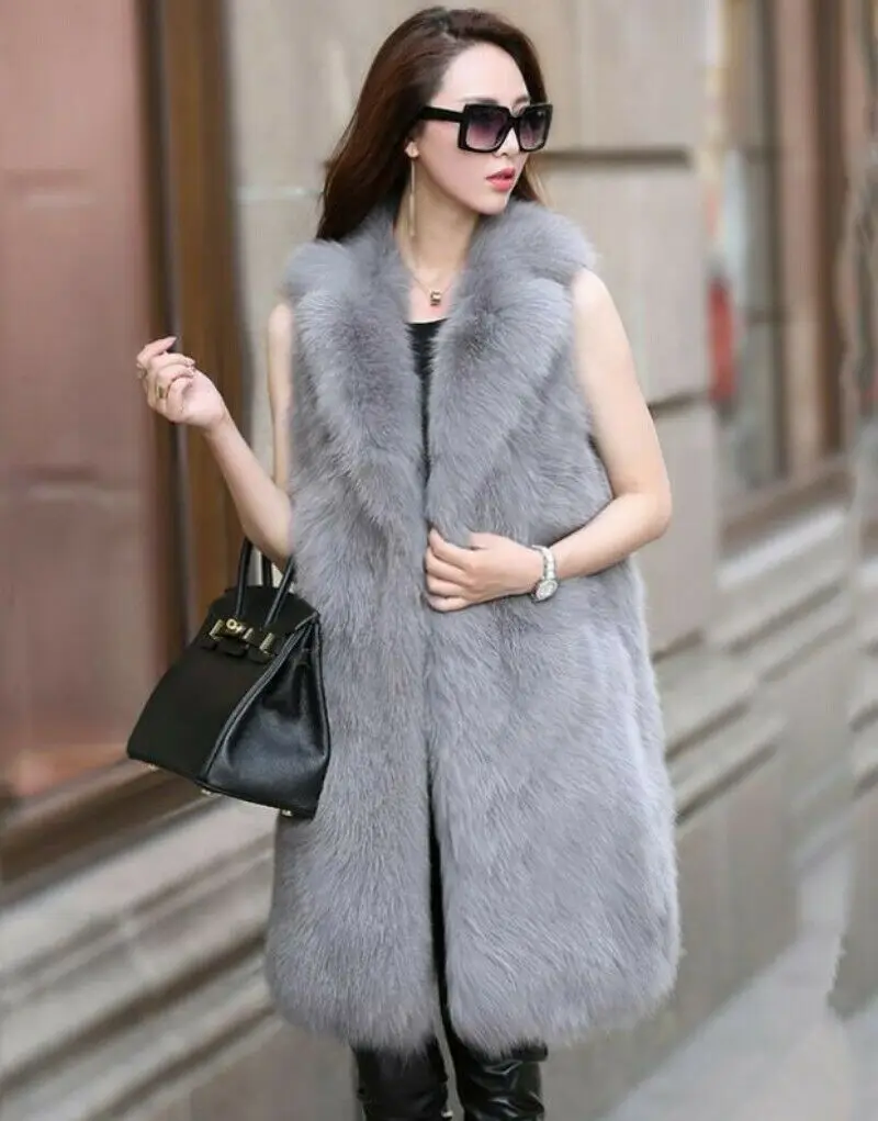 Новинка Модный женский длинный жилет из искусственной лисы зимний Повседневная