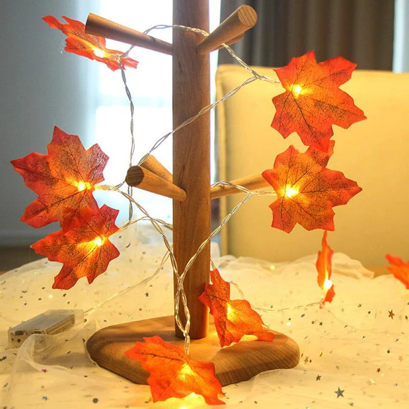

Autumn Decoration Artificial Plants Maple Leaves Led String Light Garland Fake Plant Wreath Fall Decore Bedroom Decore Home Wall
