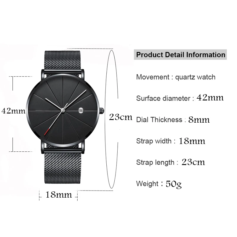 Деловые мужские Ультра тонкие часы из сплава с сетчатым ремешком кожаные