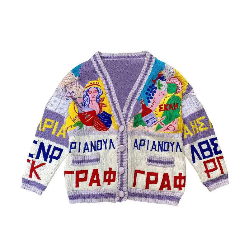 

2020 autumn retro sweater coat women fall and winter wear loose lazy embroidery knitted cardigan women trend