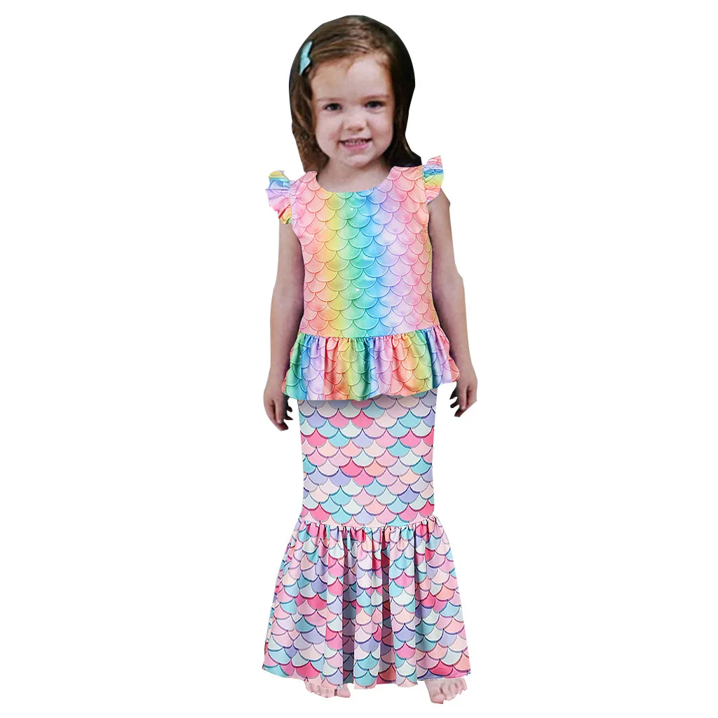 Одежда для маленьких девочек многоцветная шкала рубашка с принтом топы юбка