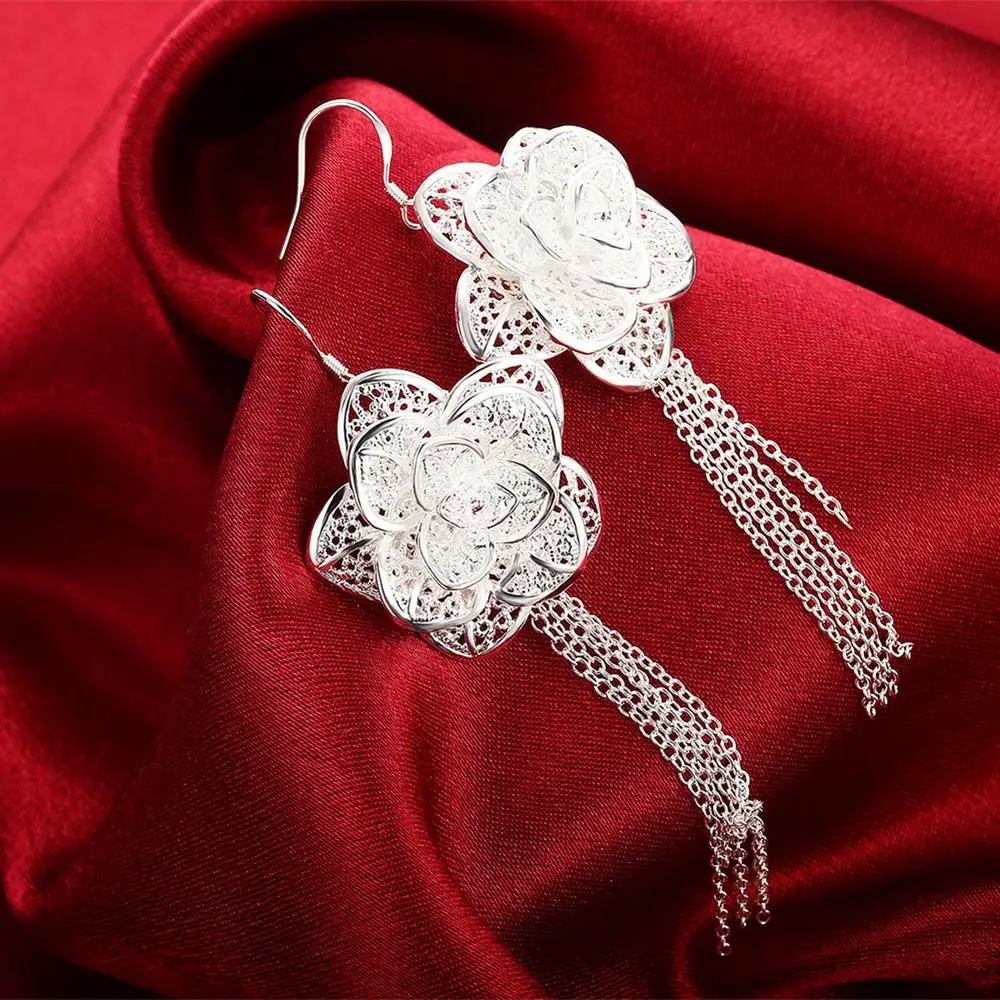 

Hot charm 925 sterling Silver Jewelry sets for women fine flower earrings necklace ring bracelet Fashion Party wedding girl Gift