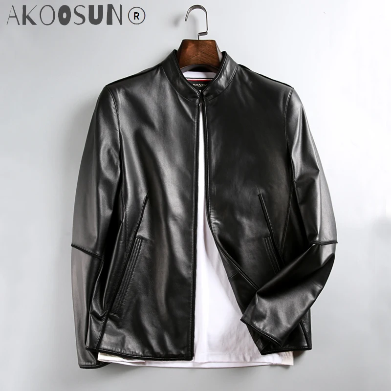 

AKOOSUN Autumn Winter Jacket Genuine Leather Jacket Men Luxury Natural Sheepskin Leather Jackets Chaqueta Cuero Hombre7034 MY742