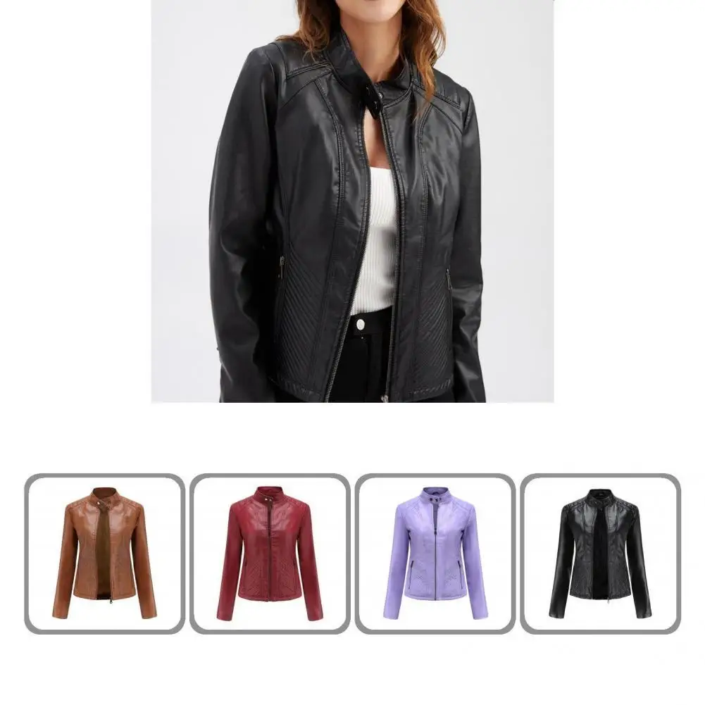

Classic Motorcycle Jacket O-Neck Skin-friendly Stand Collar Lady Jacket Coat Women Jacket Jacket Coat