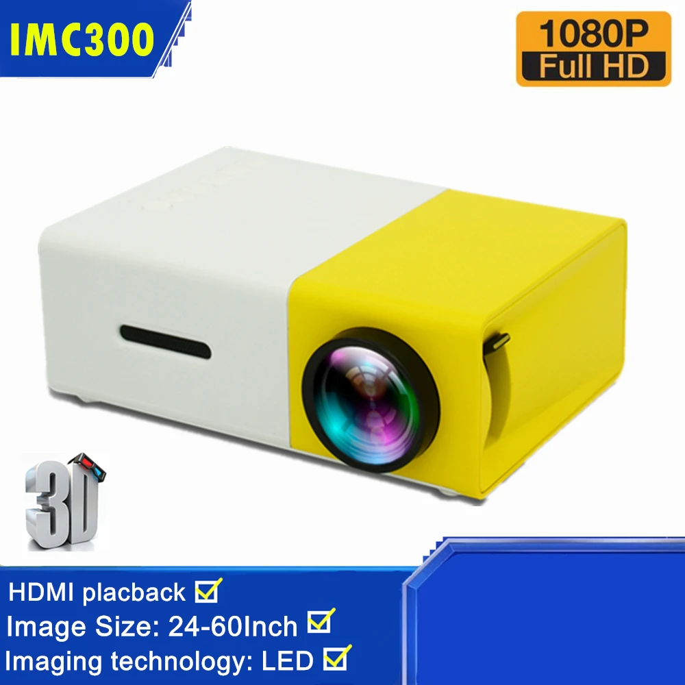 IMC300 светодиодный мини проектор 320x240 пикселей Поддержка 1080P HDMI USB аудио