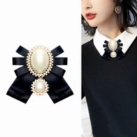 new korean pearl bow tie brooch for female ancient rhinestone lapel pin badge brooches corsage shirt collar accessories