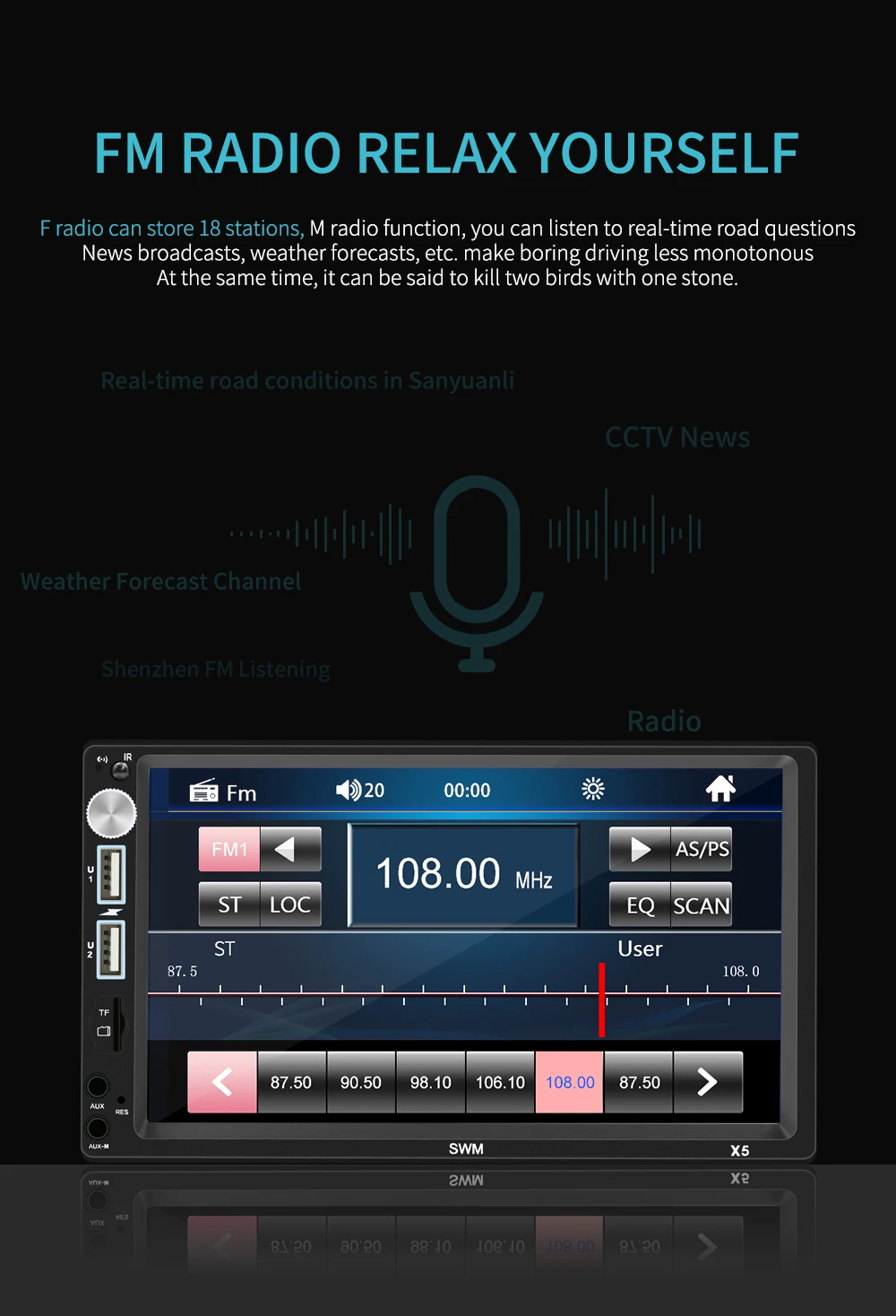 SWM X5 двойной 2 DIN автомобильный стерео 7 дюймов Bluetooth AUX RCA FM радио приемник головкой Авторадио