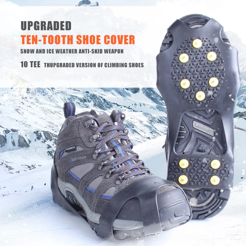 10 Stud Ice Нескользящие шипы для снега зажимы универсальные кемпинга туризма обувь