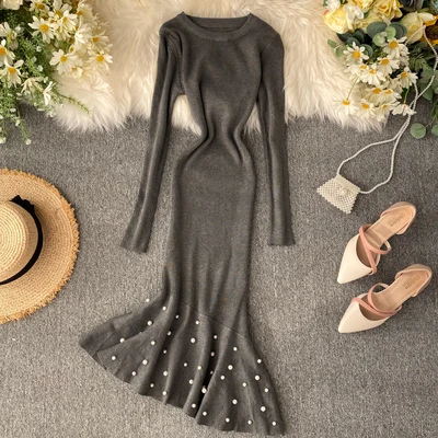 

Женское трикотажное платье-Русалка с длинным рукавом