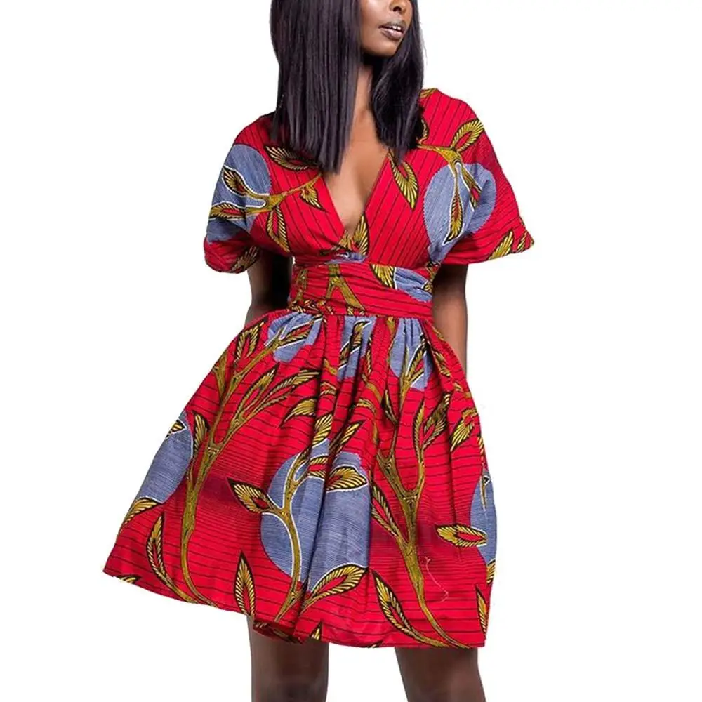 Short Dress 69M01 Kureas Африканское Платье женское нация полиэстер Африка печать сексуальные летние платья Национальный принт Vestido Dashiki Kanga одежда - Цвет: Short Dress 69M01