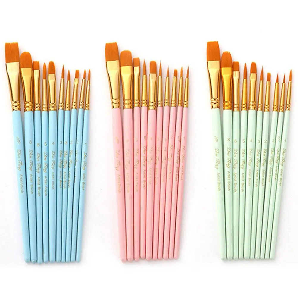 

10Pcs/Pack Nylon Paint Brushes Set Painting Brush Wooden Oil Watercolor Gouache Professional Supplies Art Handle For Acryli F5C6