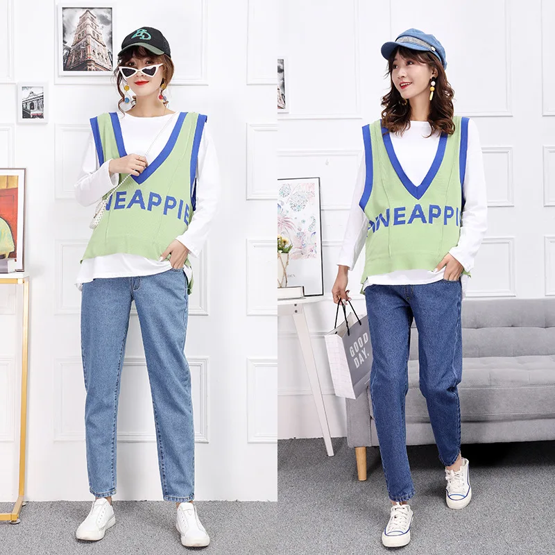 

Washed Denim Maternity Harem Dad Jeans Loose Casual Pants For Pregnant Women High Waist Belly Pregnancy Straight Trousers