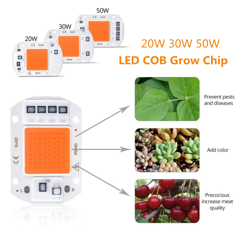 

Бескорпусный светодиодный чип для выращивания растений, 220 В, 110 В, 20 Вт, 30 Вт, 50 Вт, полный спектр для выращисветильник комнатных растений, рас...