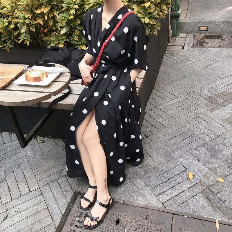 Плюс 2020 размер летнее платье корейское в горошек элегантное пляжное