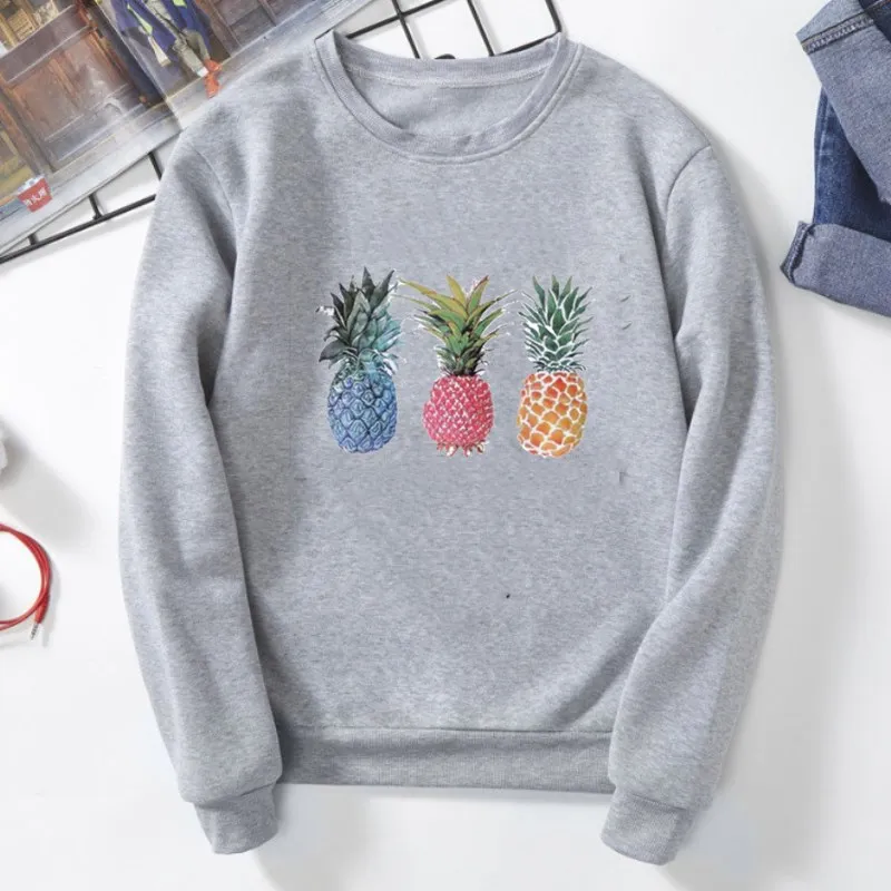 

Women O Neck Sweatshirts Pineapple Printed Fashion Long Sleeve Hoodies