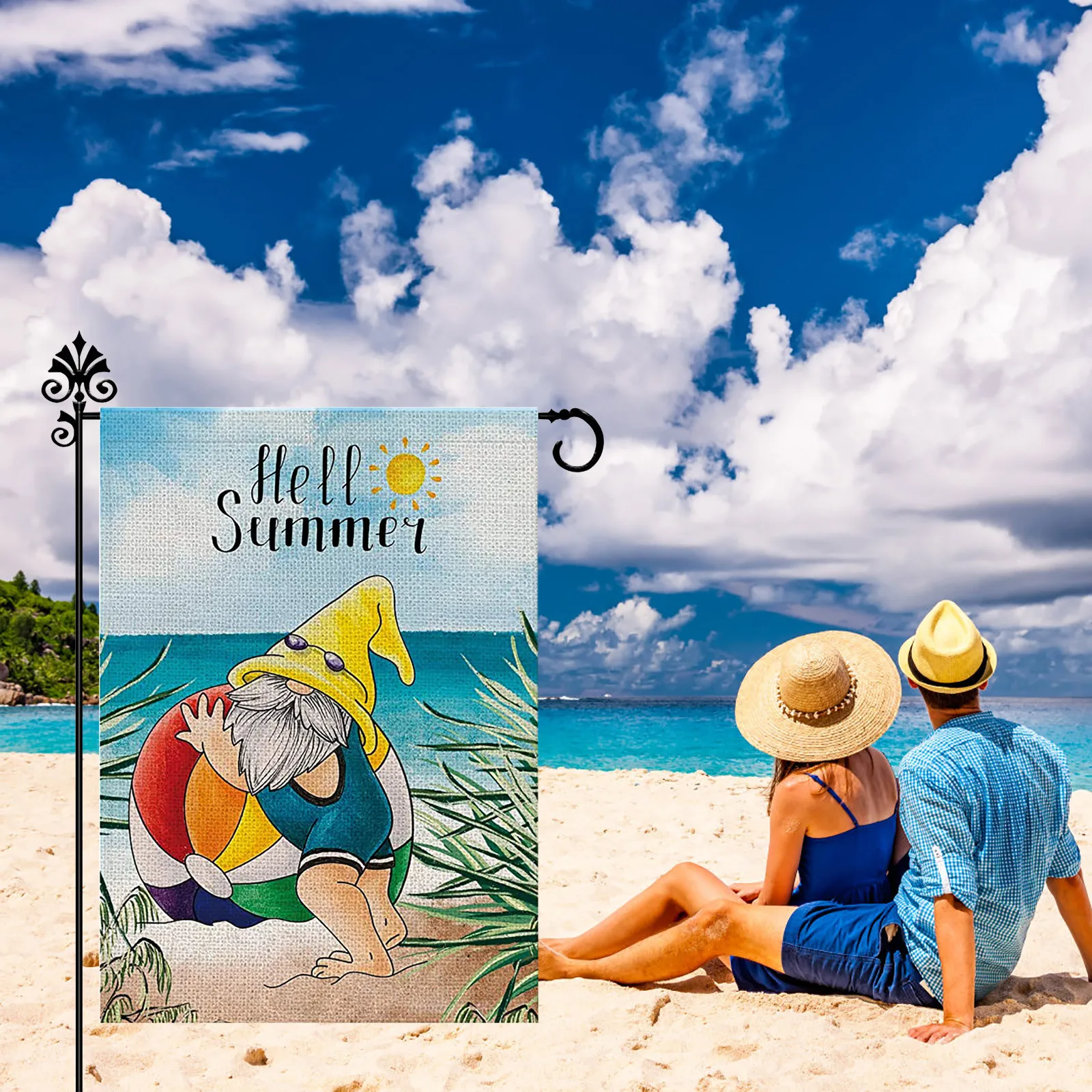 

Летний Садовый флаг, пляжные гномы, праздничный солнечный свет, уличный декор, украшение для двора, флаг для свадебной вечеринки, домашний д...