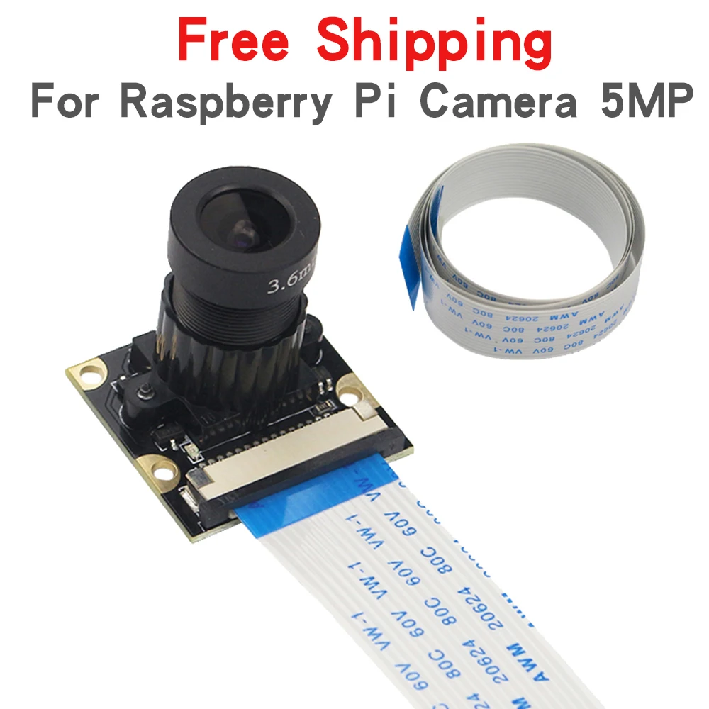 

For Raspberry Pi 3 3B+ 4 4B Camera 5MP 5 million pixels 3.6mm Adjustable-focus OV5647 30CM FFC 60 degree resolution 1080p CCD