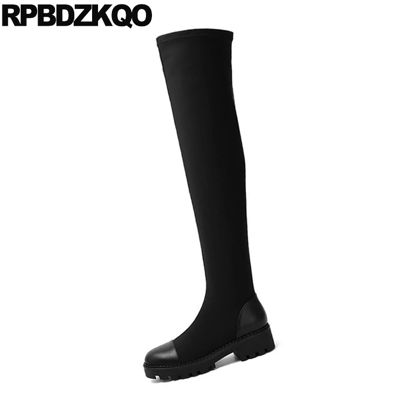 Женские облегающие сапоги выше колена черные высокие из натуральной кожи на