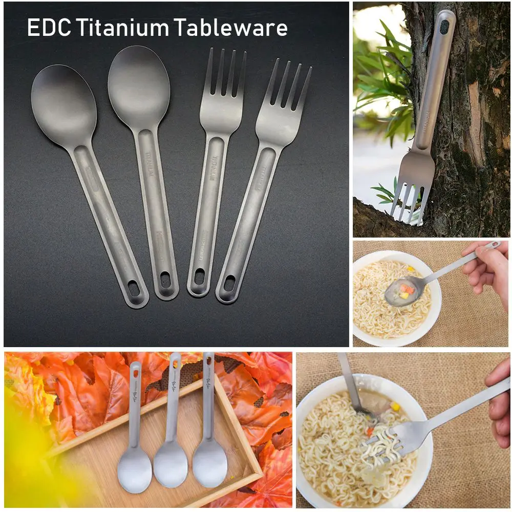 

EDC Camping Tool Environmental Portable Outdoor Picnic Accessories Titanium Tableware Long Handle Spoon Cutlery Fork