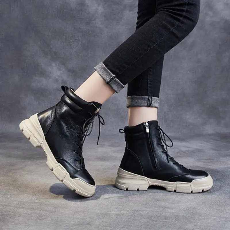 

YourSeason Genuine Leather Ladies Winter Zip Boots Round Toe 2021 New Concise Warm Female Platform Boots Plus Size 41-43