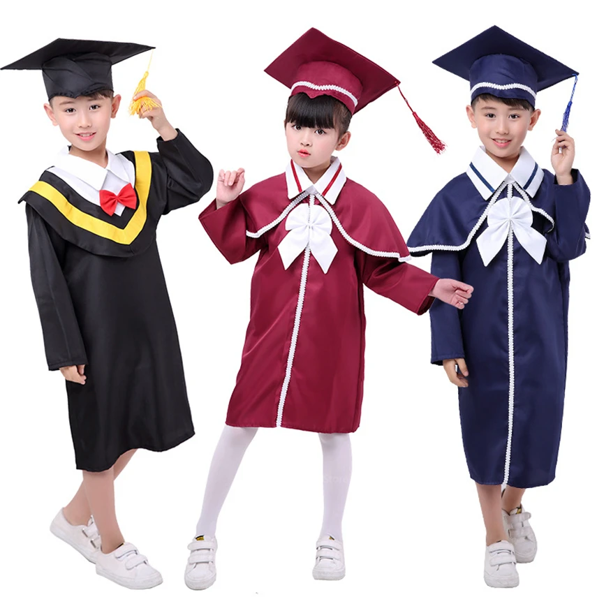 

School Students Bachelor Uniform Performance Clothing for Kids Children Graduation Gown Costumes Girls Dress Hat Set Baby Boys