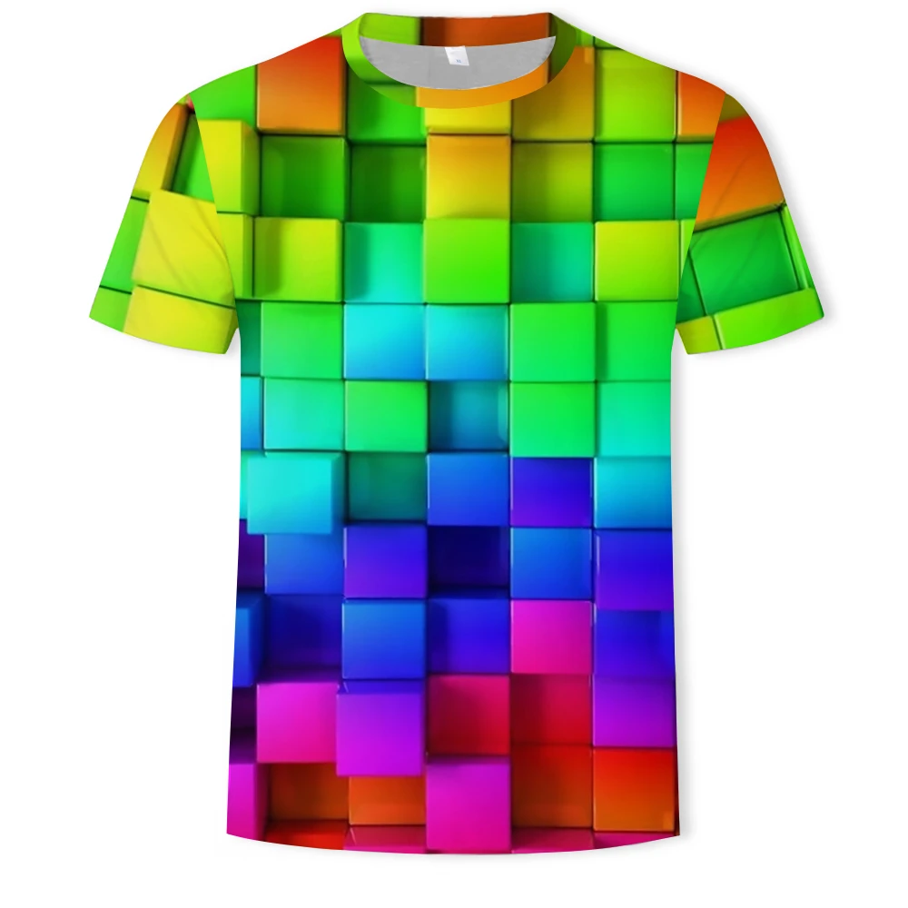 

2021 summer new men's T-shirt 3D printing plaid Harajuku street fashion young men and women super breathable brand T-shirt