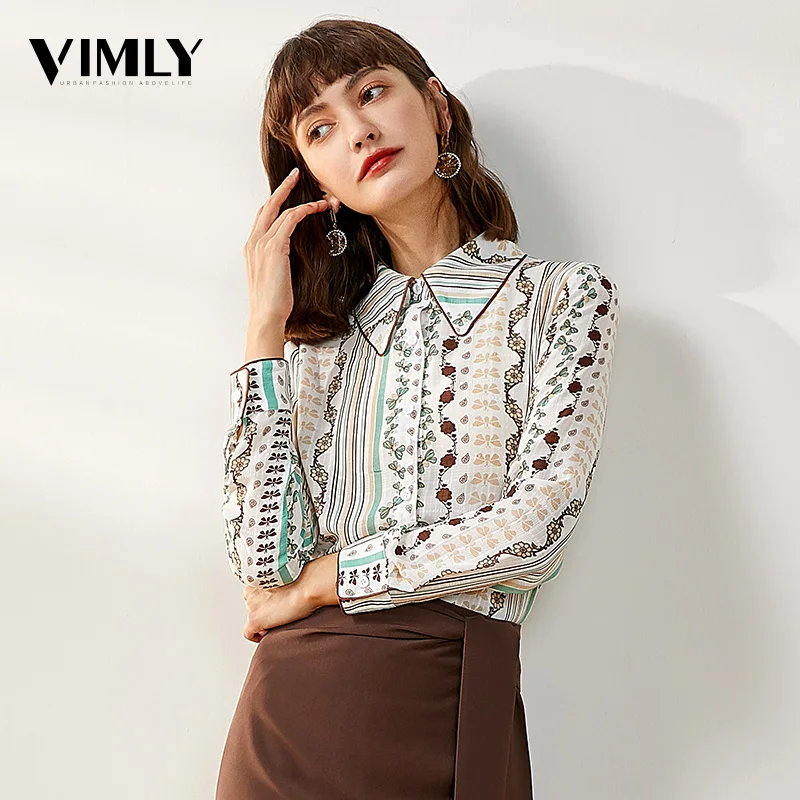Vimly женская шифоновая винтажная Весенняя Блузка офисная элегантная рубашка со