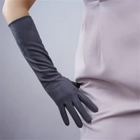 40cm suede long gloves grey matte sanding suede leather emulation leather sheepskin female medium and long section wjp05