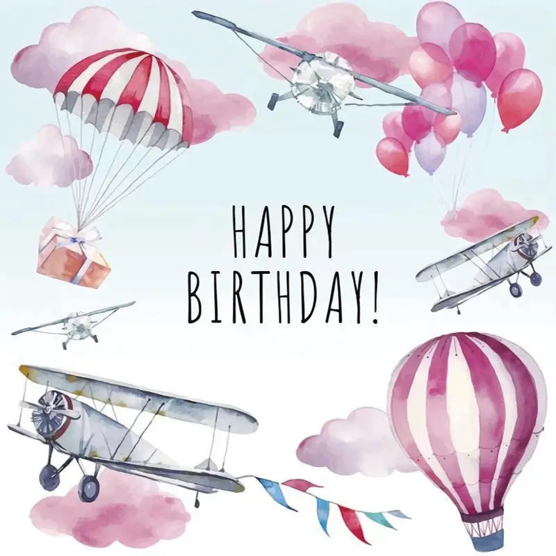 

Hot Air Balloons Gift Parachute Plane Happy Birthday Photo Background Newborn Baby Shower Kids Portrait Photography Backdrops
