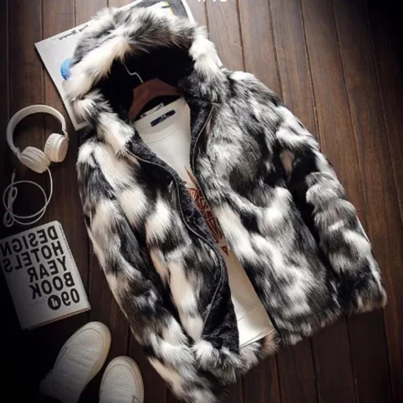 

Плюшевое пальто, кожаный мех, мужская куртка с капюшоном, Мужская меховая, свободная и плотная, теплая куртка, осенне-зимняя куртка, большая ...