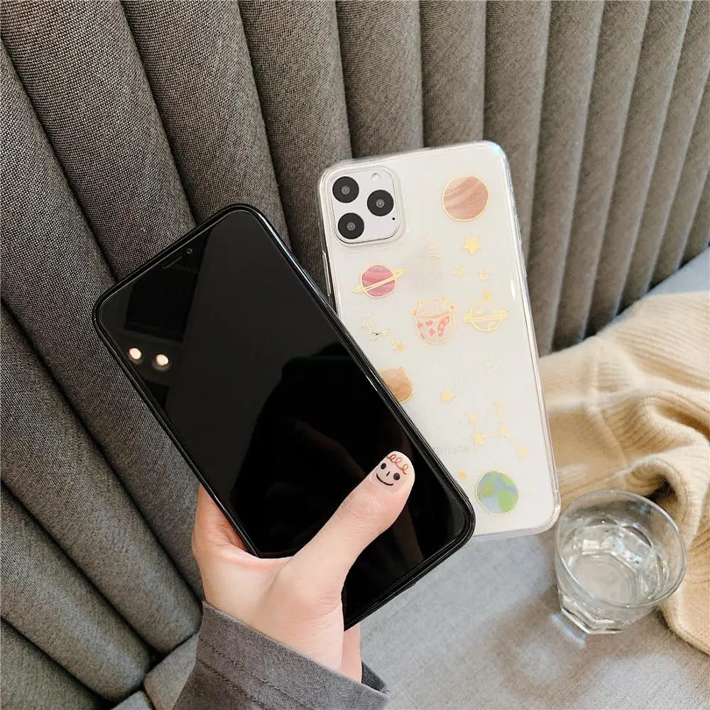 Glitter Galaxy Space Earth Lucky Cat Phone Case for iphone 11 Pro XS MAX XR X 10 7 8 6s 6 Plus Transparent Soft Back Cover Coque | Мобильные