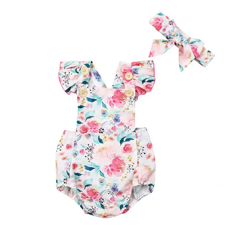 

Goocheer 2019 Fashion Cute Summer Stock Newborn Baby Girls Romper Bodysuit Jumpsuit Outfits Clothes Headband