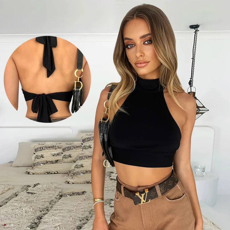 

2021 Summer Sleeveless Top Sexy Navel Halter Halter Tight Ladies T-shirt