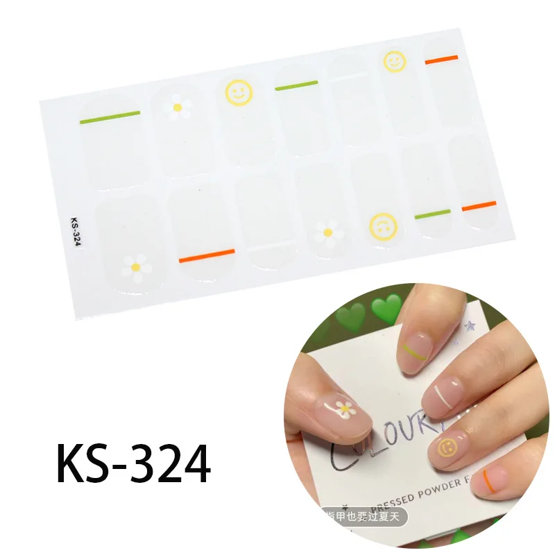 KS-324 14tips/лист полное покрытие для ногтей наклейки-лак полоски однотонный нейл-арта волновой точки Дизайн Блеск порошок маникюрные Типсы - Цвет: KS-324