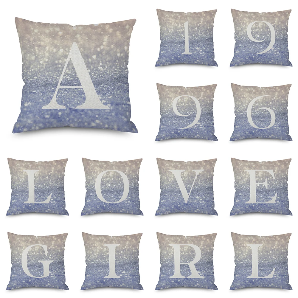 

Number Alphabet Print Cushion Cover Purple Starry Sky Decorative Office Sofa Pillowcase Kid Room Throw Pillows Cover 45x45cm