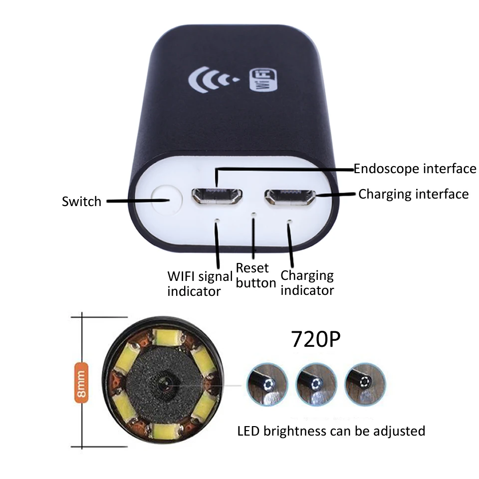 WI-FI эндоскоп Камера мини Водонепроницаемый мягкий кабель инспекции 8 мм 1 м USB