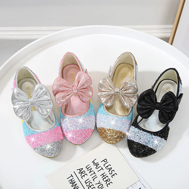 

Girls Leather Shoes Princess Shoes Children Shoes round-Toe Soft-Sole Big girls High Heel Princess Crystal Shoes Single Shoes