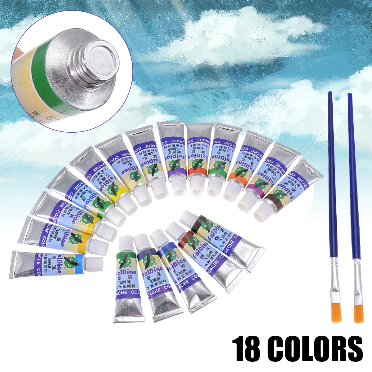 

18 Colors 5ml Watercolor Draw Tube Pigment Set Professional Gouache Paint DIY Artist Painting Supplies With 2pcs Brushes