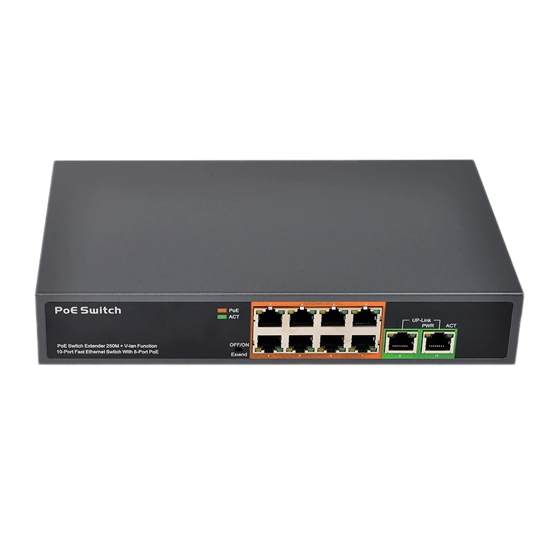 Сетевой коммутатор Poe PSE108EX 150 Вт 48 В 8 портов 10/100 м плюс 2 переключателя Uplink сетевой