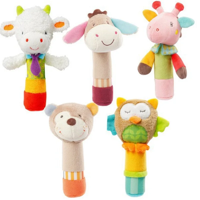 

Baby Rattle Mobiles Cute Baby Toys Different Cartoon Animal BB Stick Hand Bell Rattle Soft Toddler Plush Toys For 0-12 Months