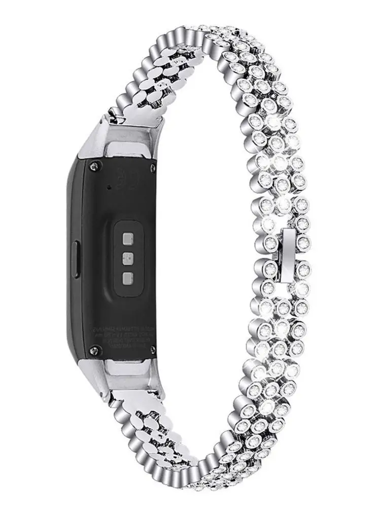 

Luxury Stainless Steel Rhinestone Watch Band Strap Shiny Diamond Wristband For Samsung Galaxy Fit SM-R370 2019 Newest Smart Band