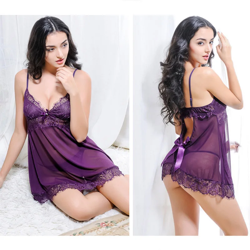 Прозрачные пижамные комплекты сексуальная ночная сорочка с открытой спиной