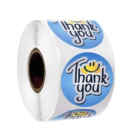 100 500 pcs thank you label sticker round happy smiley sticker blue color design for kids reward school teacher toy stickers