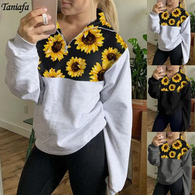Осенняя модная Женская толстовка с принтом подсолнуха длинным рукавом и